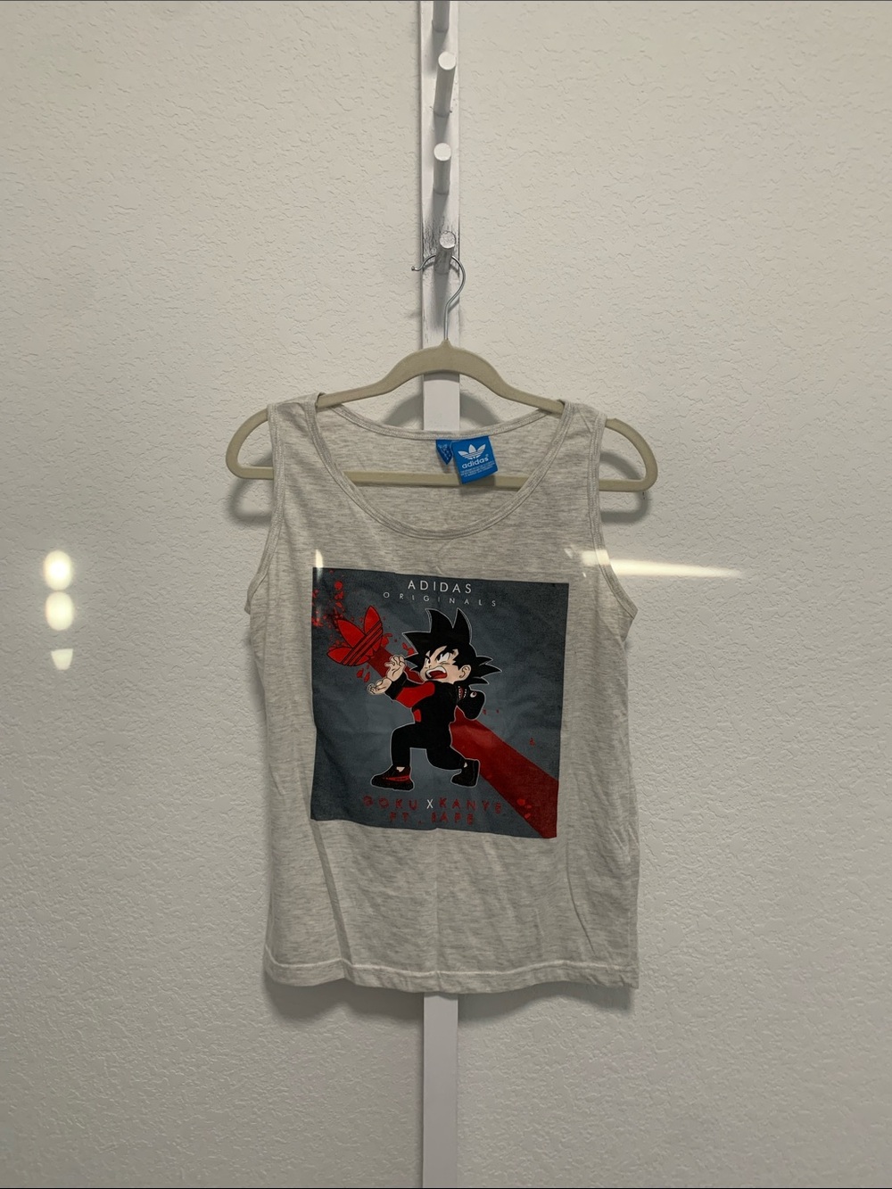 adidas Goku Gray Tank Top with Black & Red Character Graphic